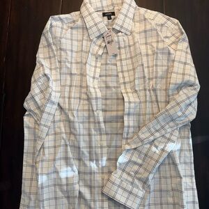 Express White and Blue Checkered Dress Shirt
